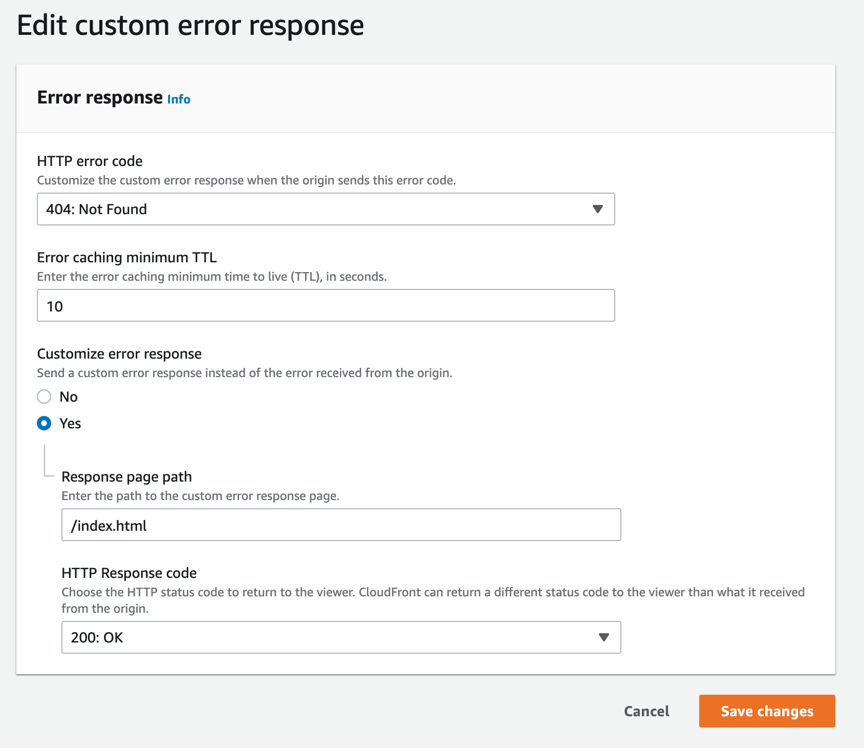 Custom error response